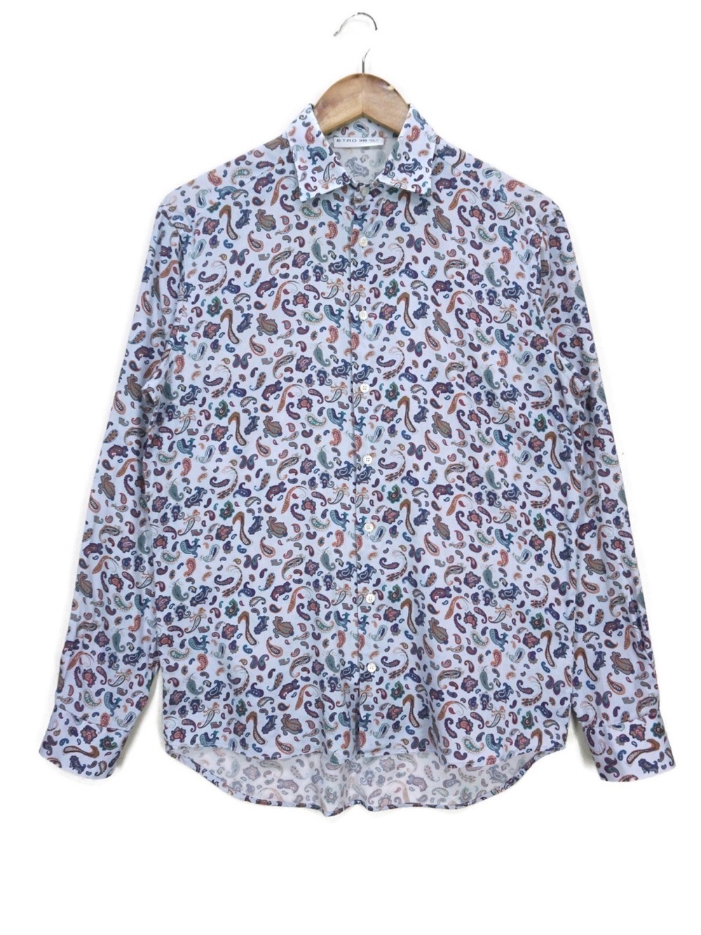 ETRO Italian Designer thin Cotton Pale Blue Paisley Light Button-Down Shirt  42